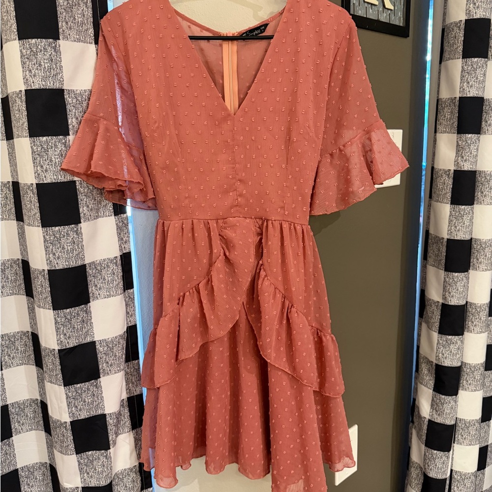 Simple Dusty Rose Ruffled Mini Dress